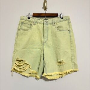 Wild Fable High Rise Distressed Green Yellow Overlord Denim Shorts Size 14